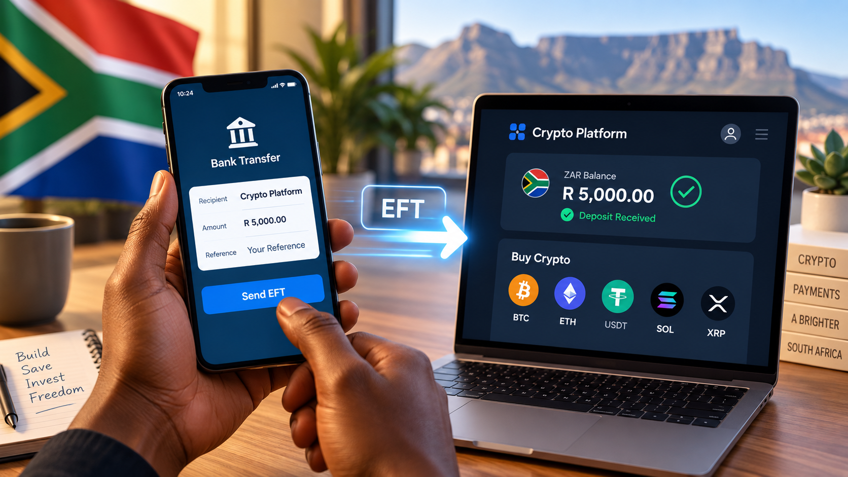 South African bank EFT sending rand to a crypto platform to buy cryptocurrency.