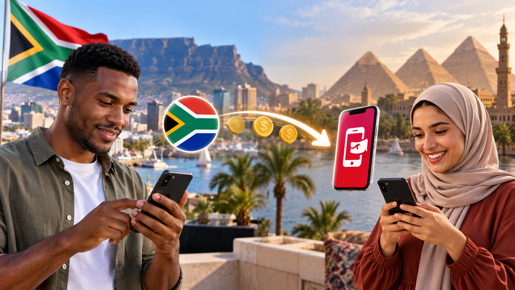 Sending money from South Africa to a Vodafone Cash wallet in Egypt via mobile transfer.