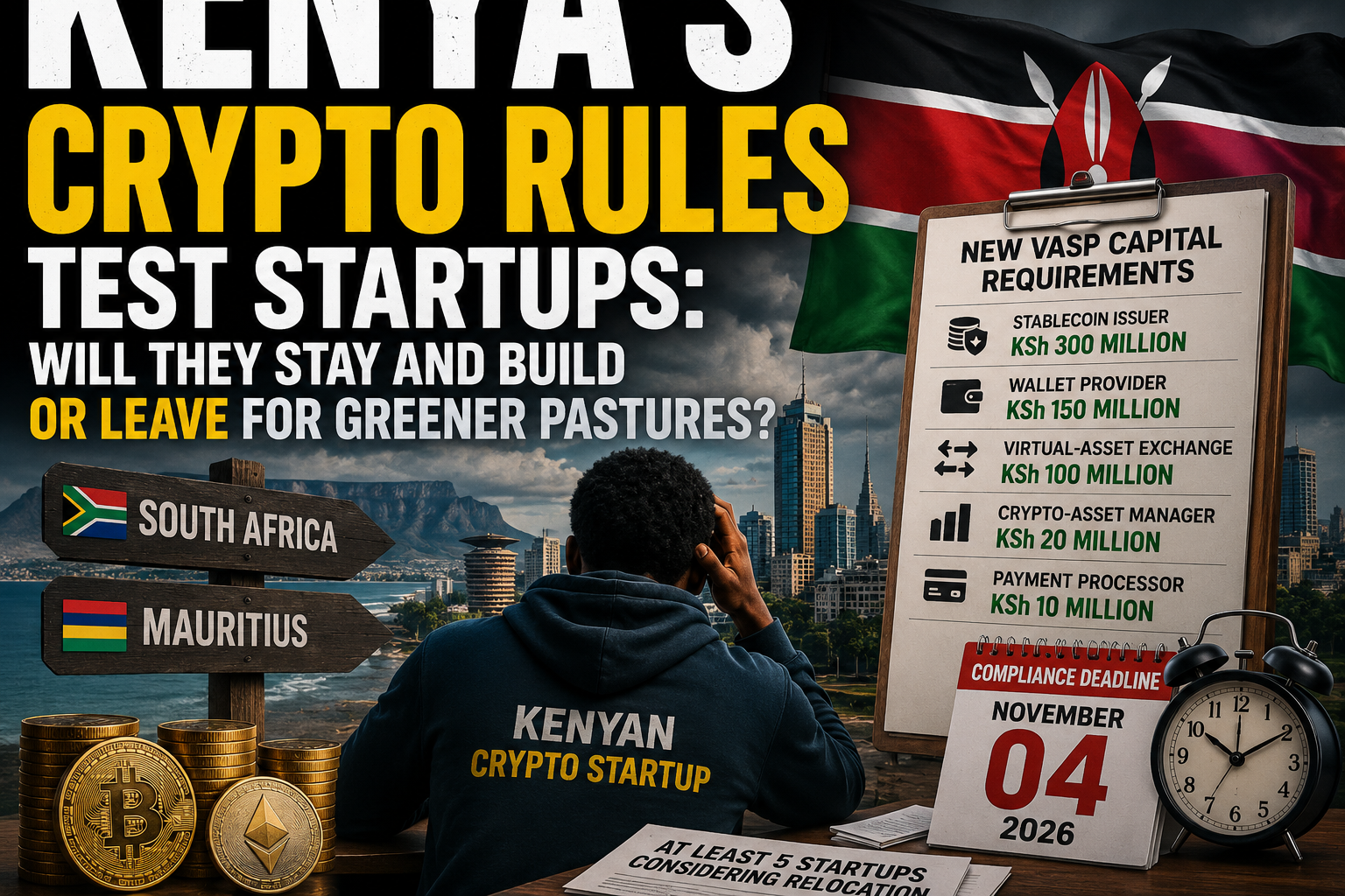 Kenya crypto startups facing new VASP capital requirements and the November 4, 2026 compliance deadline.